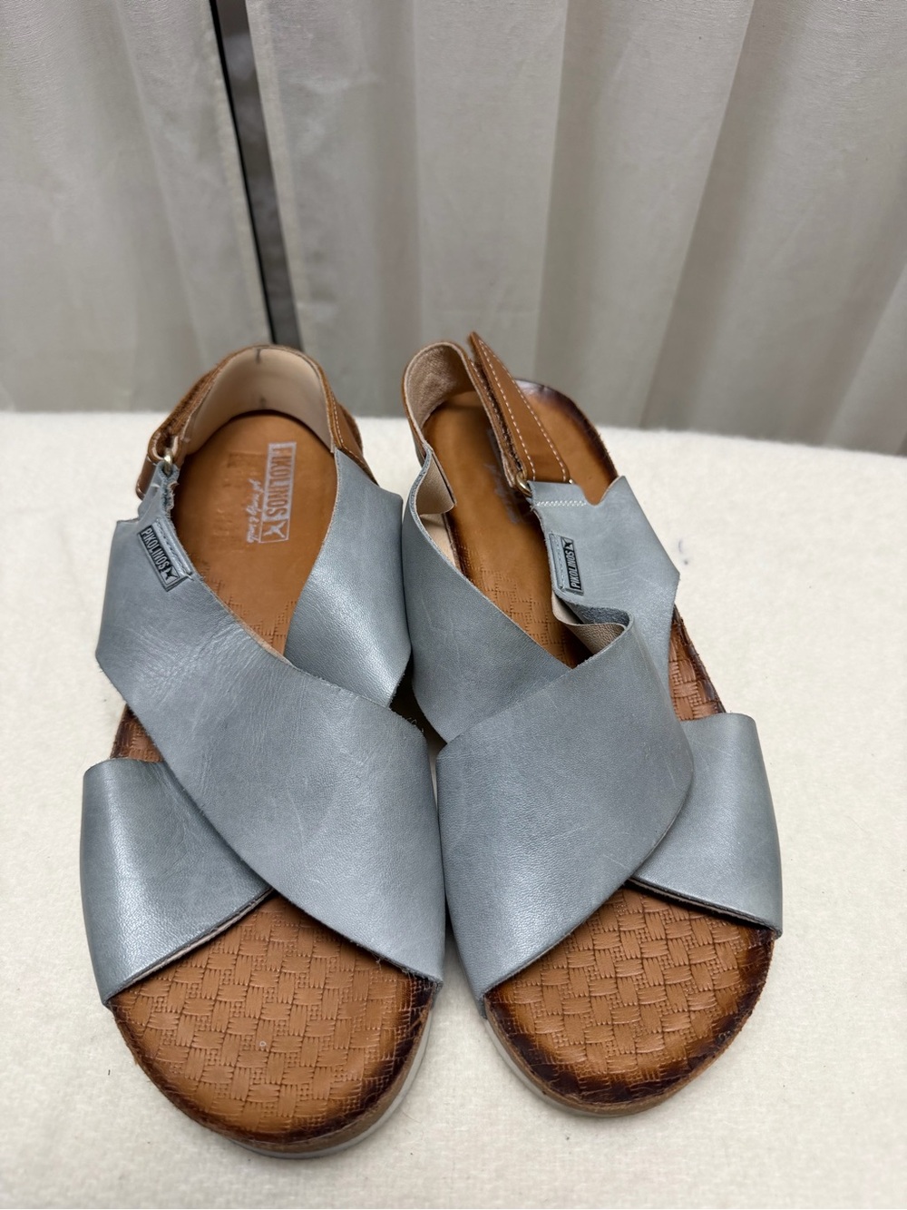 PIKOLINOS Silver Crisscross Leather Slingback Sandals